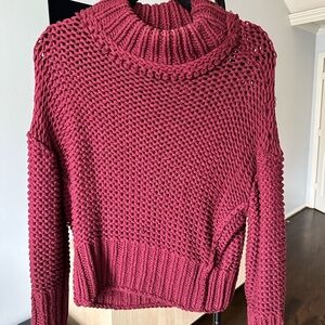 Free People Textured Knit Cowl Sweater - Deep Maroon